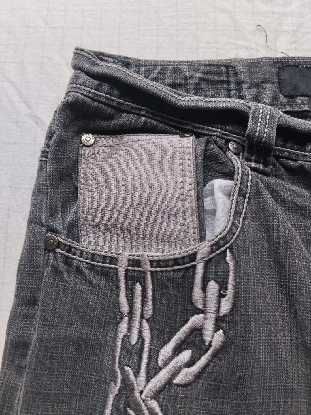 Ubug W34 Baggy Jorts Embroidered Y2k HipHop