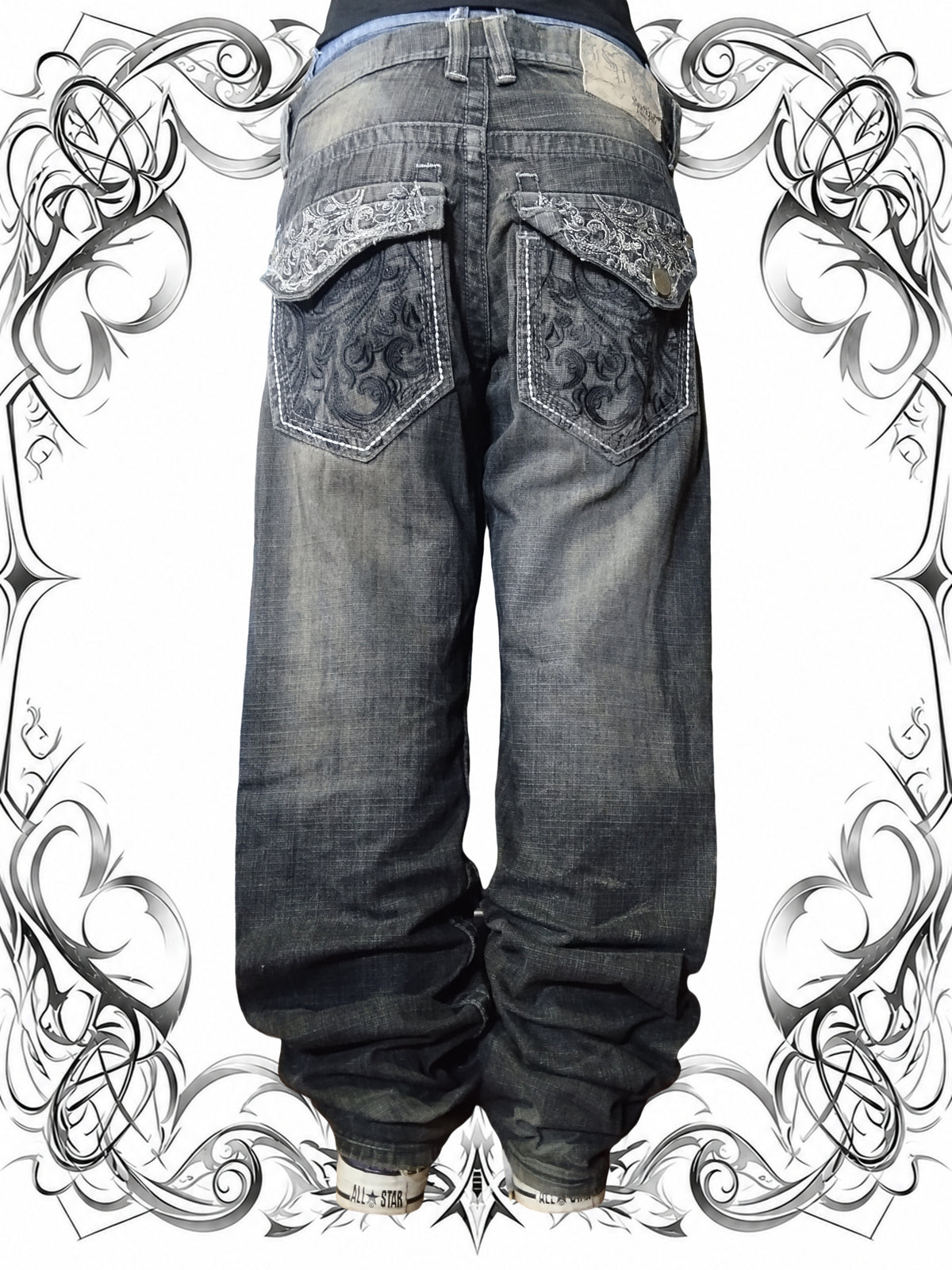 Southpole W32 Premium Baggy Jeans Y2k Embroidered