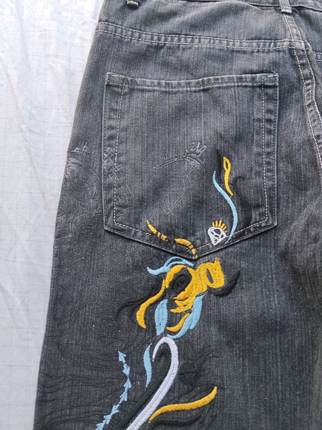 Ecko W32 Baggy Jeans Y2k Dragon Embroidery