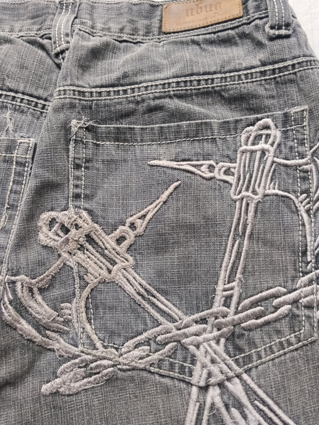 Ubug W34 Baggy Jorts Embroidered Y2k HipHop