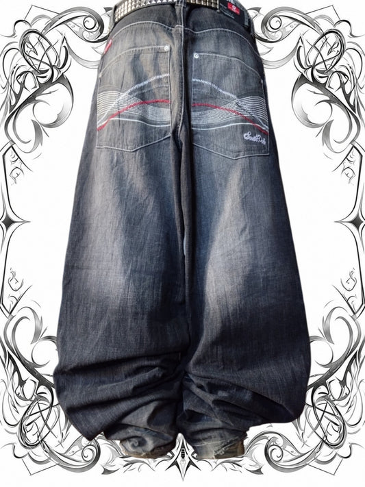 Southpole W34 Chains Black/Red Tab Baggy Jeans Y2k