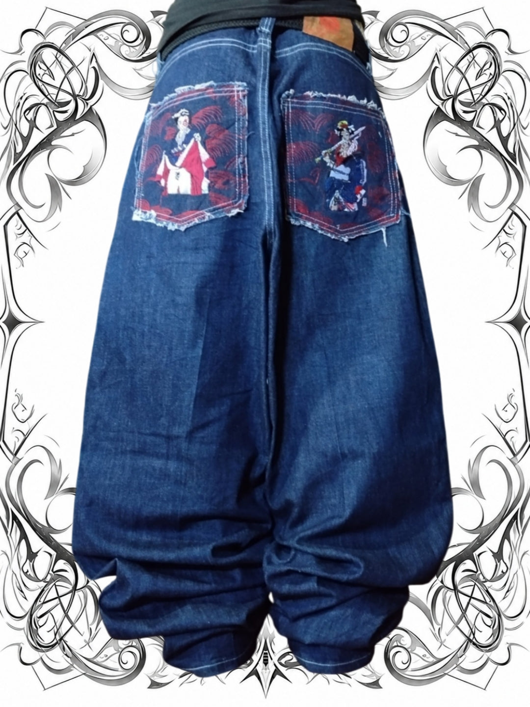 Rmc W38 Embroidered Geisha Baggy Jeans Y2k