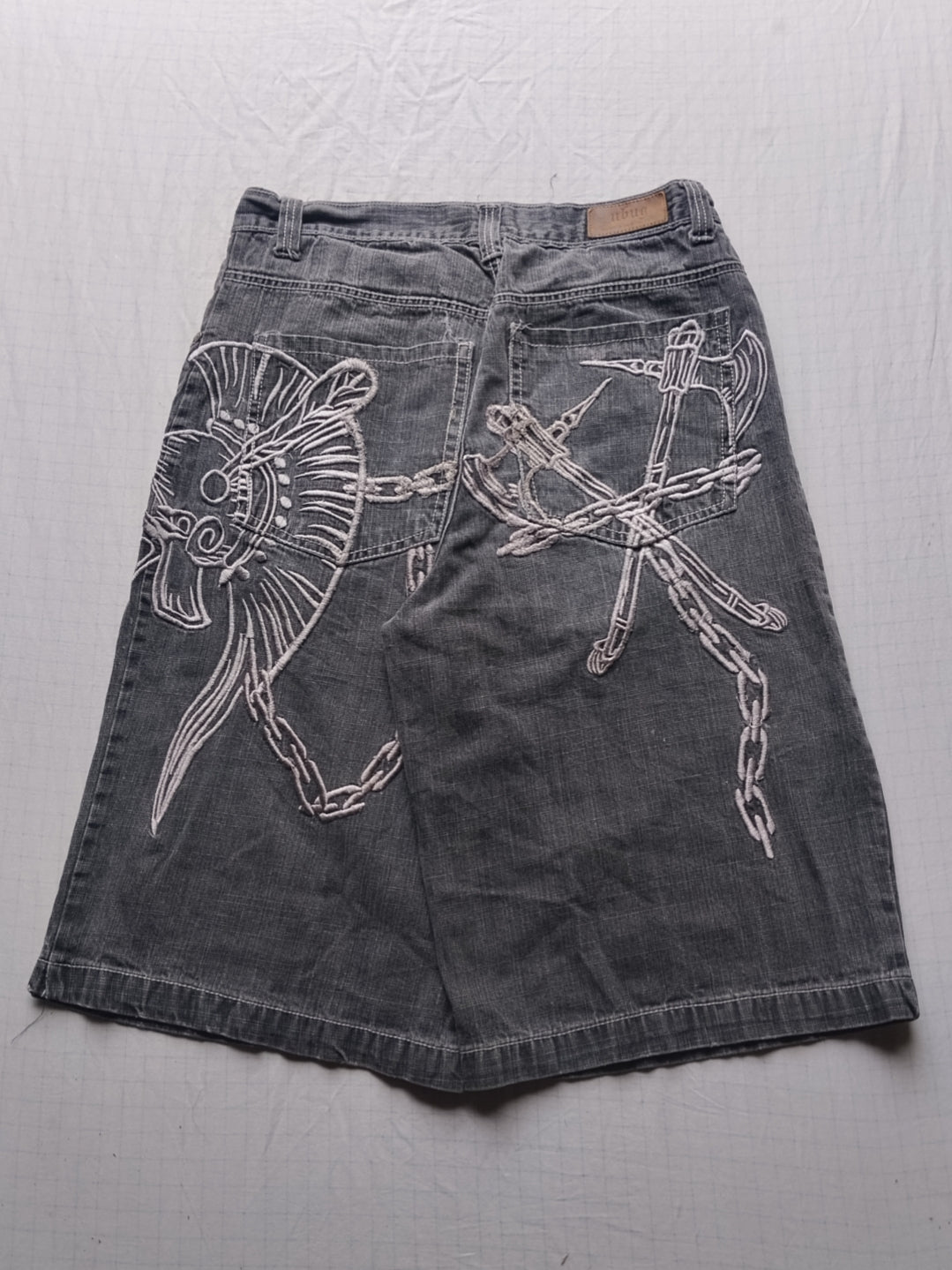 Ubug W34 Baggy Jorts Embroidered Y2k HipHop
