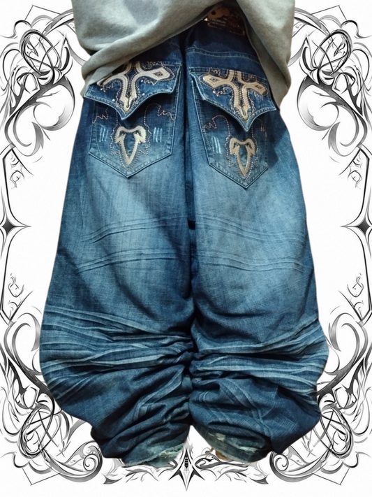 Raw Blue W52 Baggy Jeans Y2k Embroidered