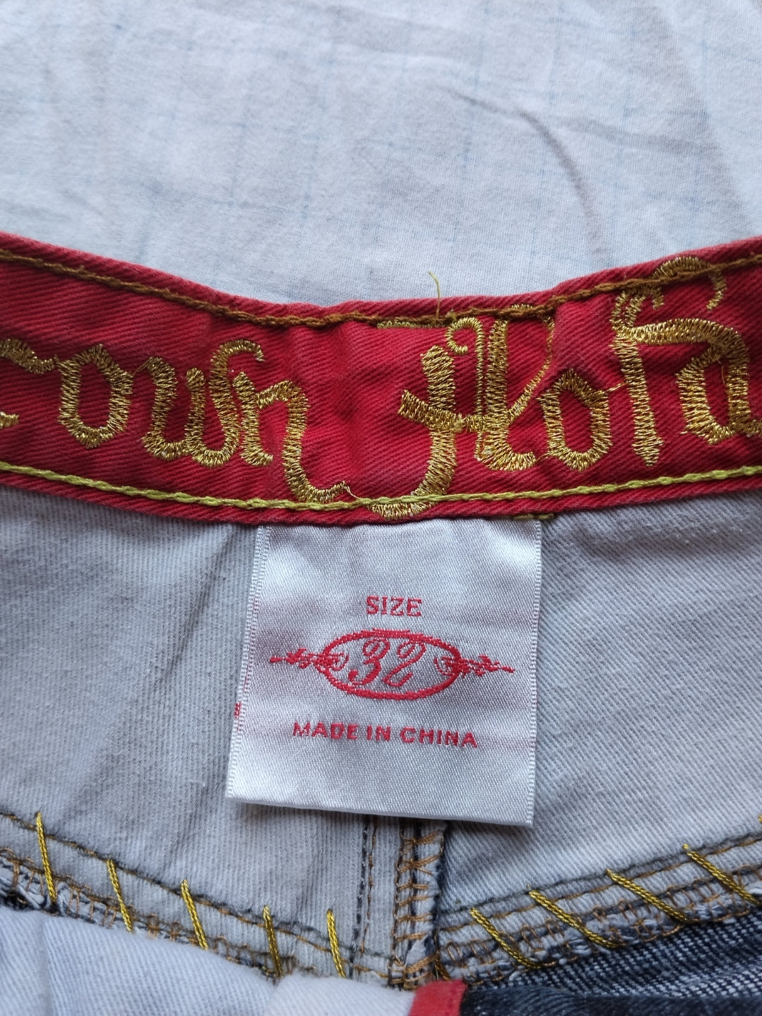 Crown Holder W32 Baggy Jeans Y2k Embroidered Gold
