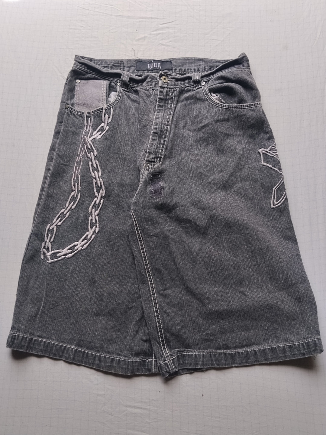 Ubug W34 Baggy Jorts Embroidered Y2k HipHop