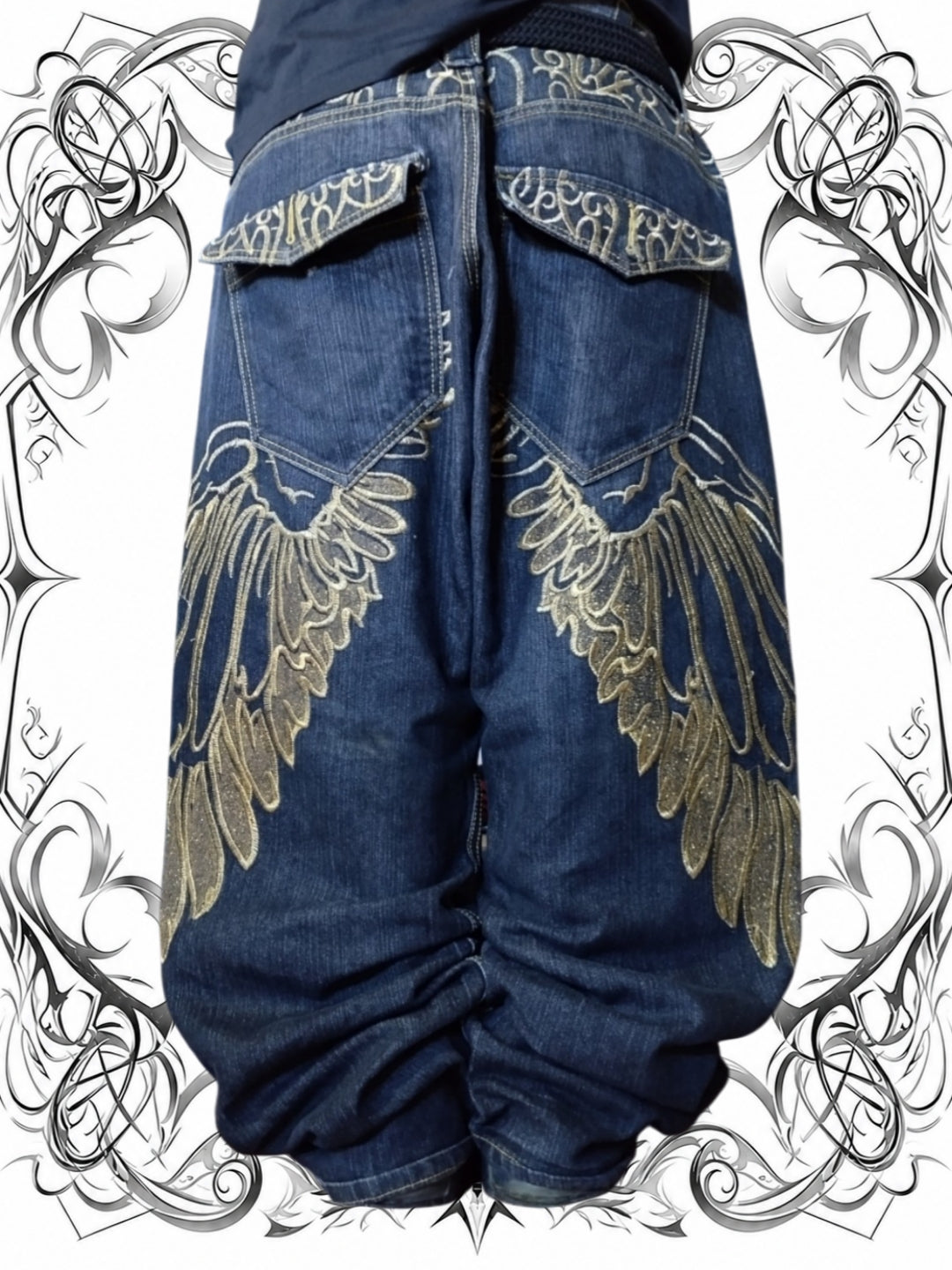 M2 W40 Baggy Jeans Y2k Embroidered Vintage