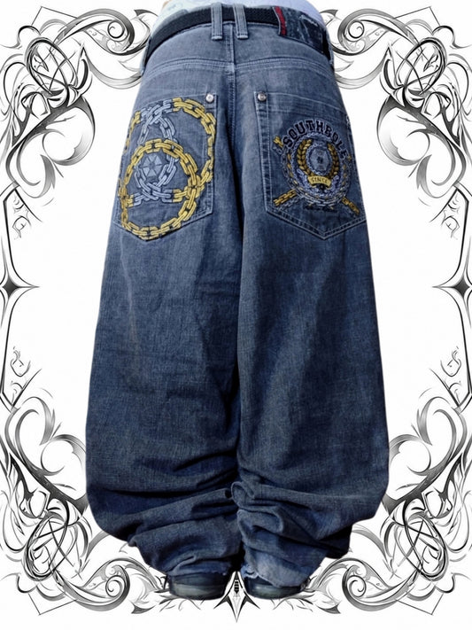 Southpole W32 Chains Red Tab Baggy Jeans Y2k Embroidered