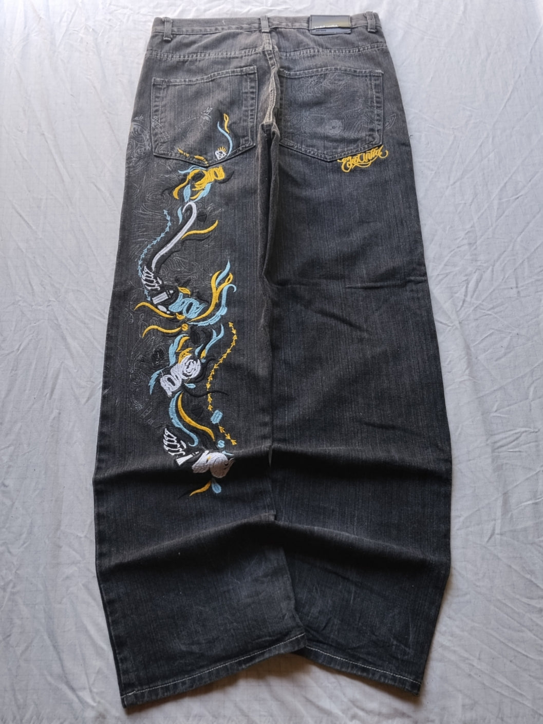 Ecko W32 Baggy Jeans Y2k Dragon Embroidery