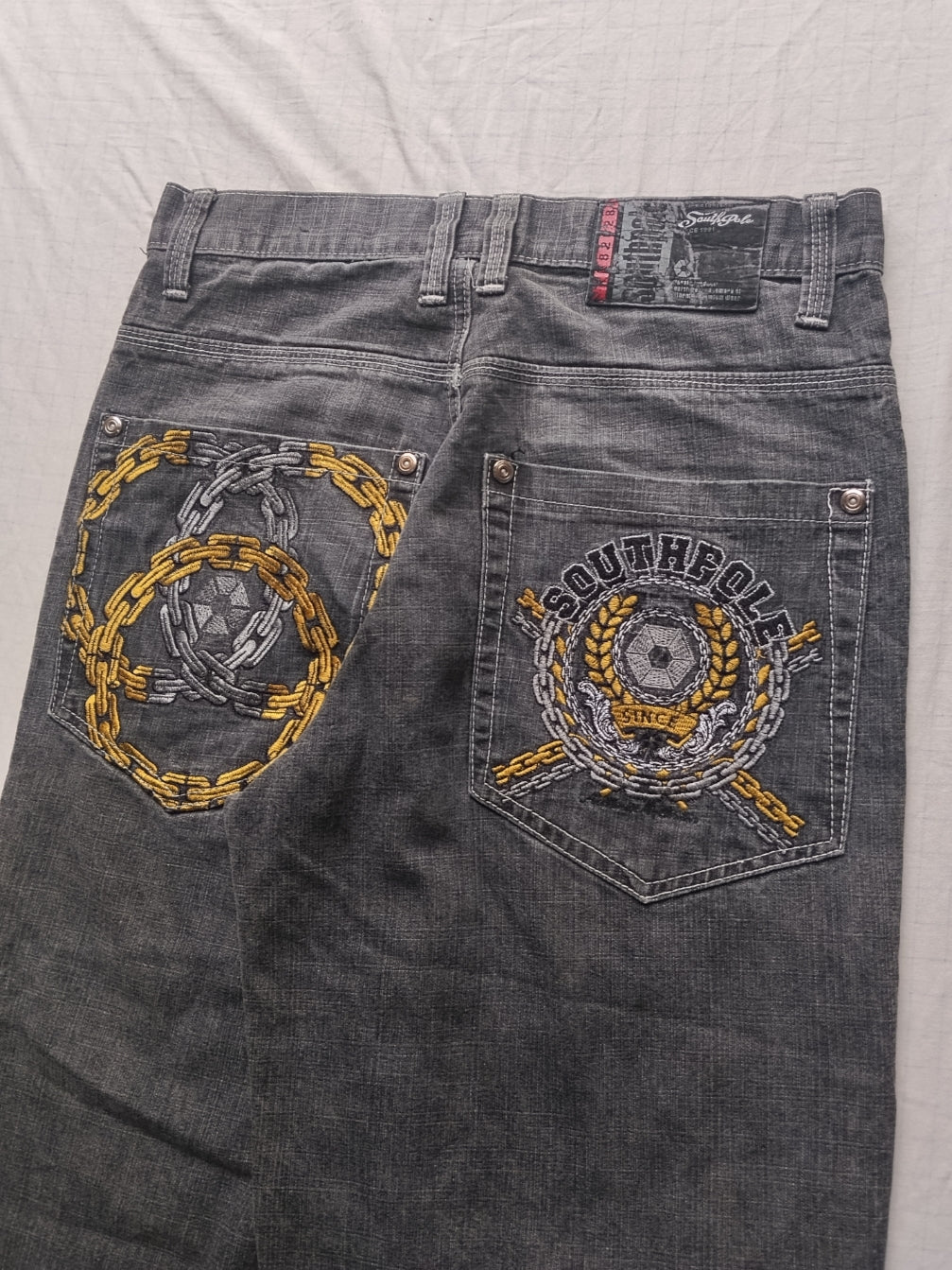 Southpole W32 Chains Red Tab Baggy Jeans Y2k Embroidered