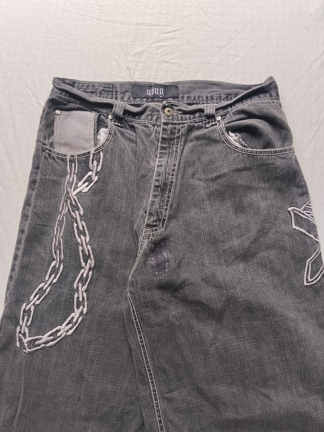 Ubug W34 Baggy Jorts Embroidered Y2k HipHop