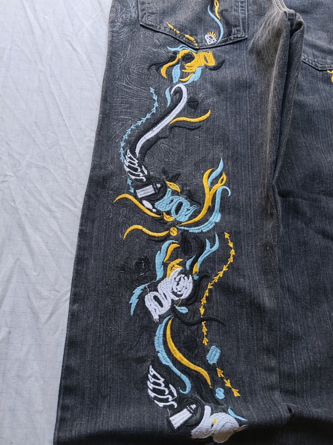 Ecko W32 Baggy Jeans Y2k Dragon Embroidery