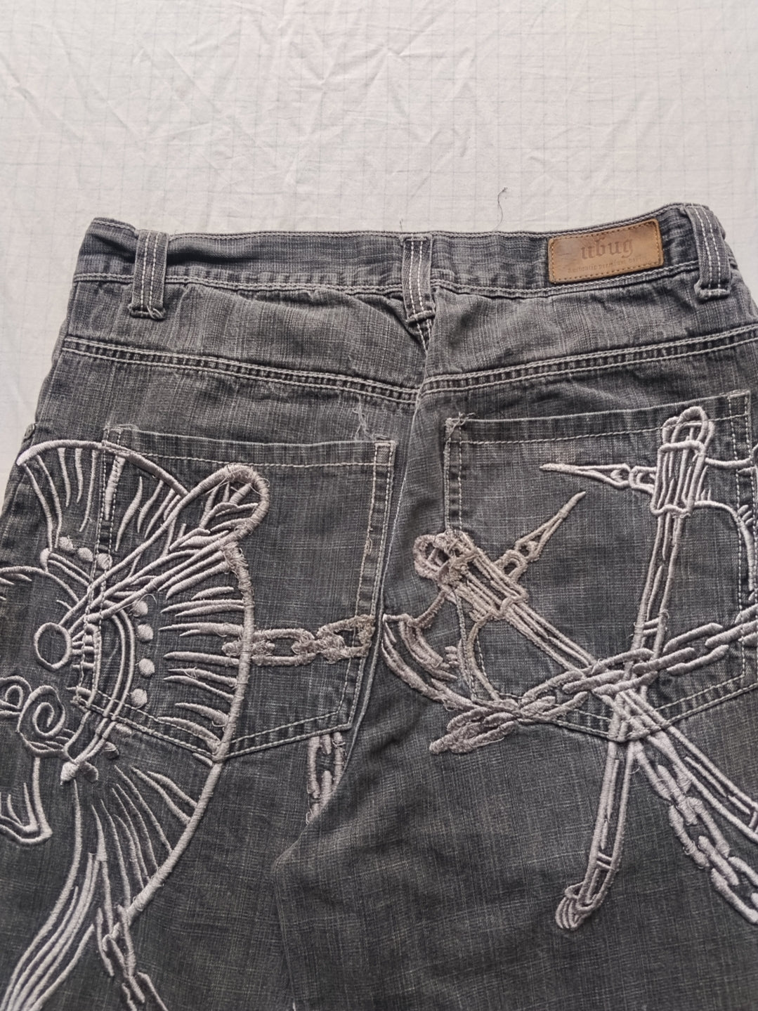 Ubug W34 Baggy Jorts Embroidered Y2k HipHop