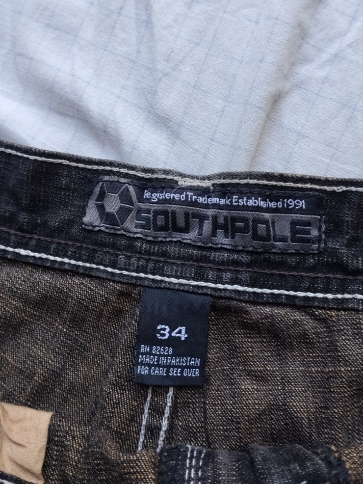 Southpole W34 Mudwash Brown Tab Baggy Jeans Y2k